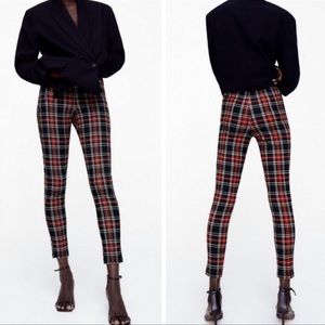 NWT - Zara - Stretch Leggings - Red/Black Check Plaid - Sz XS
